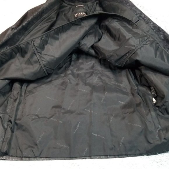 Wilsons Womens Jacket Coat Leather Black XS Thinsulate Snap Up Pockets Floral‎ - Picture 4 of 16